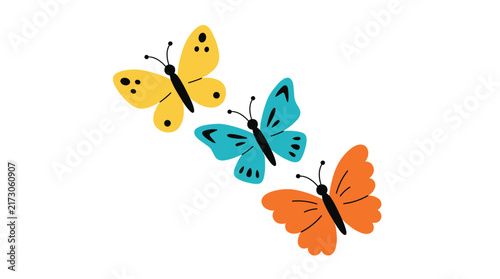 Colorful Butterflies Flying Together Flat Vector Illustration