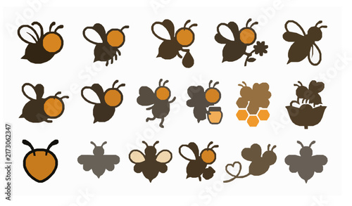 SEO Title:
Cute Stylized Honeybee Black Orange Mascot and Sticker Vector Collection