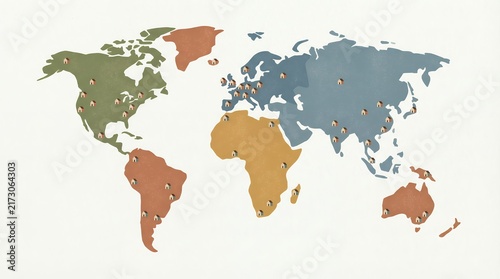 Global Remote Work and Distributed Teams Concept with World Map and Home Office Icons, International Workforce, Digital Nomad, Hybrid Work and Global Business Illustration
