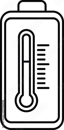 Monoline Outline Icon of a Vertical Battery and Thermometer Representing Temperature Dependent Energy Storage Capacity