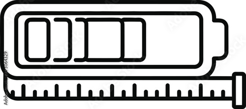 Monoline Outline Icon of Battery Charging Level Represented by Graduated Measuring Tape Showing Energy Status Increments