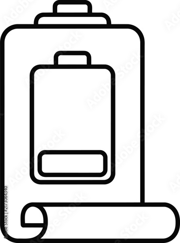 Monoline Outline Icon Representing Battery Power Level Featuring a Vertical Unrolling Ancient Parchment Scroll Symbol