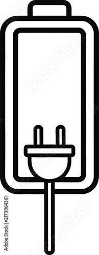 Simple Black Outline Vertical Battery Icon With Power Plug Symbol at Bottom Terminal Isolated on White Background