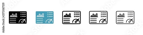 Dashboard vector icon set in black and blue colors. Thin line customizable illustration. Contour symbol. Vector isolated outline drawing. Editable stroke