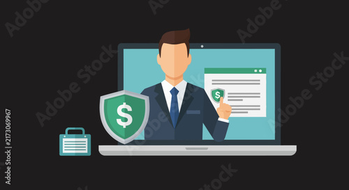 Fintech Innovation and Growth business presentation slide. Digital banking, mobile payment, and cryptocurrency icons. Financial technology stock vector concept.
