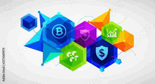 Fintech Innovation and Growth business presentation slide. Digital banking, mobile payment, and cryptocurrency icons. Financial technology stock vector concept.