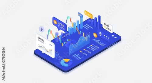 Fintech Innovation and Growth business presentation slide. Digital banking, mobile payment, and cryptocurrency icons. Financial technology stock vector concept.