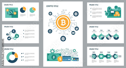 Fintech Innovation and Growth business presentation slide. Digital banking, mobile payment, and cryptocurrency icons. Financial technology stock vector concept.