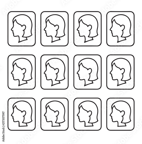 Diverse female profiles in a grid format showing individuality and unity with clean lines