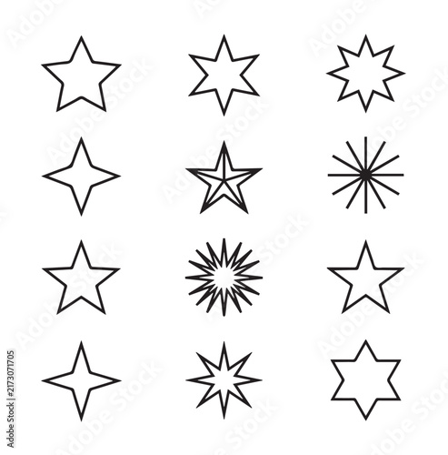 Diverse star shapes in clean outline forms on a white background representing concepts of success and achievement