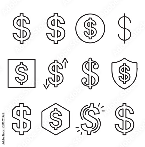 Dollar Symbol Icons Collection Vector Graphics for Financial Concepts and Business Growth