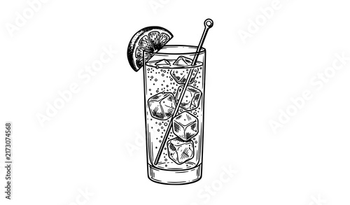 SEO Title:
Vodka Tonic Cocktail with Lime Hand Drawn Vintage Sketch Vector Illustration