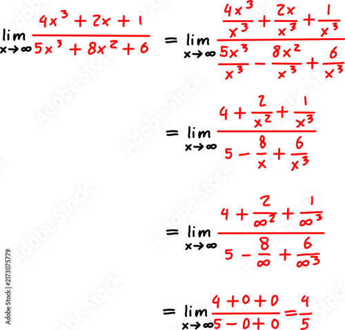 Fotografie Step-by-step mathematical solution evaluating a limit at infinity for a rational