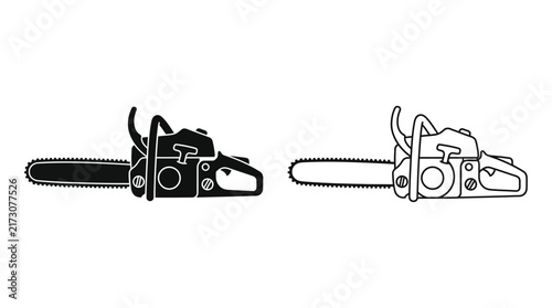 фотографія Chainsaw silhouettes depict forestry equipment on a white background