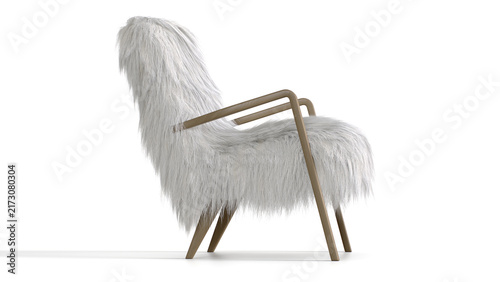 Longhair Sheepskin Lounge Chair 3D Rendering 