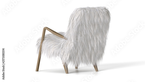 Longhair Sheepskin Lounge Chair 3D Rendering 