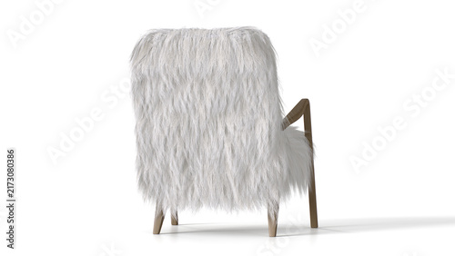 Longhair Sheepskin Lounge Chair 3D Rendering 