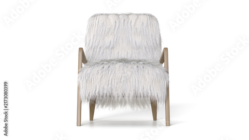Longhair Sheepskin Lounge Chair 3D Rendering 