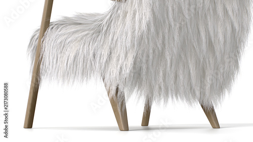 Longhair Sheepskin Lounge Chair 3D Rendering 