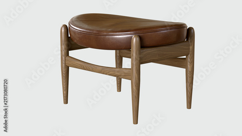 Фотография Leather Wooden Pouf 3D Rendering