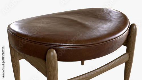 Фотография Leather Wooden Pouf 3D Rendering