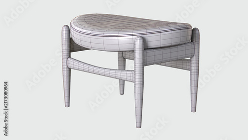 Leather Wooden Pouf 3D Rendering 