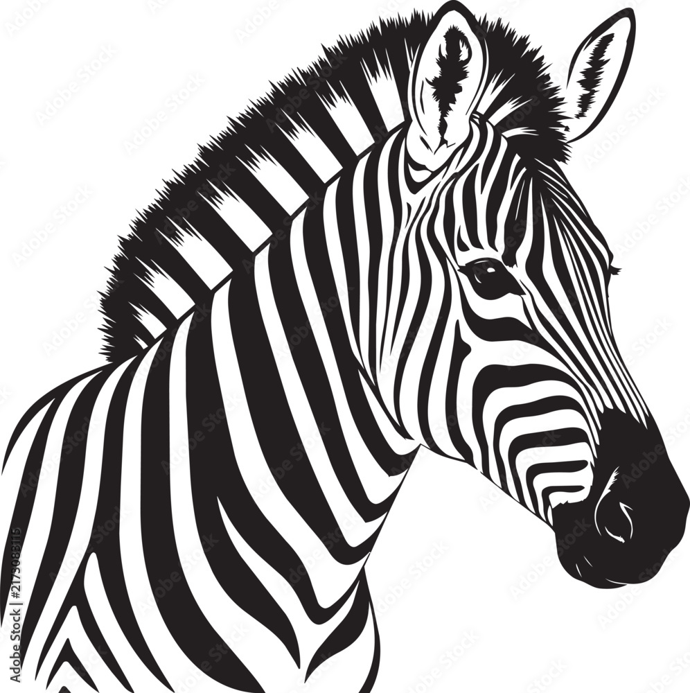 Naklejka premium zebra head silhouette with detailed stripes vector illustration