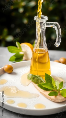 Delicious Olive Oil Splashes Fresh Leaves