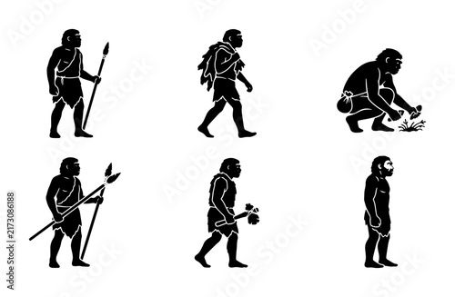 Quadro su tela 70 Evolution of Man Icons, Prehistoric Human Figures, Stone Age Ancestors, Primi