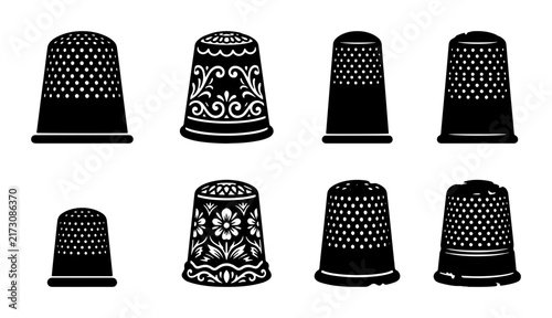 Fotografía 70 Set of Eight Vintage Thimbles, Sewing Tools Collection, Retro Needlework Acce