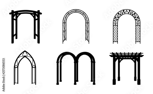 Fotografie 70 Garden Archways Vector Set: Decorative Outdoor Structures, Pergolas, Trellise