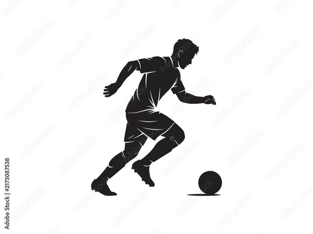 Fototapeta premium Silhouette of a young man playing soccer on a plain background