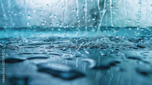 Water Splash with Bubbles and Ripples in Blue Aquatic Environment Close-Up
