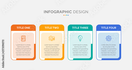 Modern 4-step business infographic presentation template with vertical panels, editable vector.