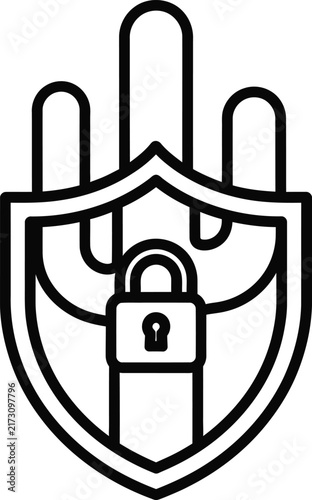 Monoline Saguaro Cactus Shield Featuring Central Lock Symbol Representing Arizona Desert Protection and Security Measures