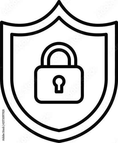 Security Shield Icon With Padlock Symbol Representing Data Privacy and Cyber Defense Monoline Outline