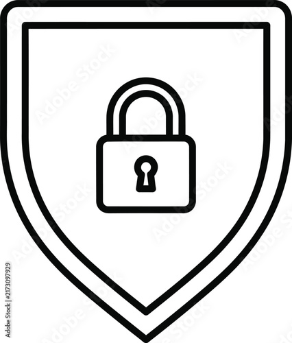 Security Shield Icon With Padlock and Deep Swallowtail Base Monoline Outline Style Isolated on White Background