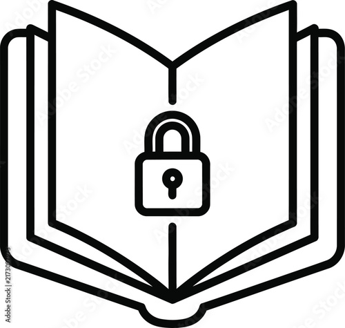 Shield Shaped Like Open Book With Central Padlock Icon Monoline Outline for Data Privacy Protection Secure Digital Education Concept