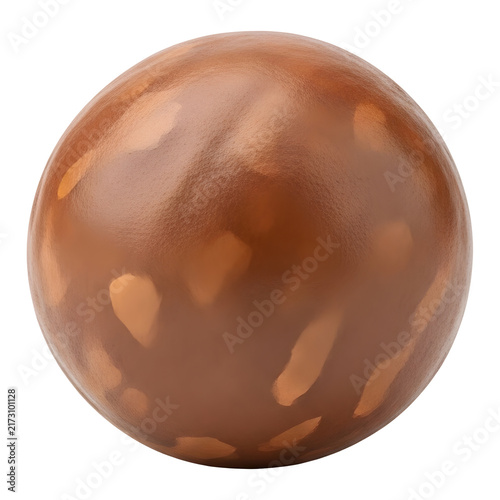 Smooth brown chocolate sphere isolated on a white transparent background