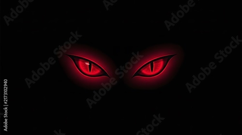A pair of intensely glowing red eyes pierce through the darkness evoking a sense of mystery and halloween fright