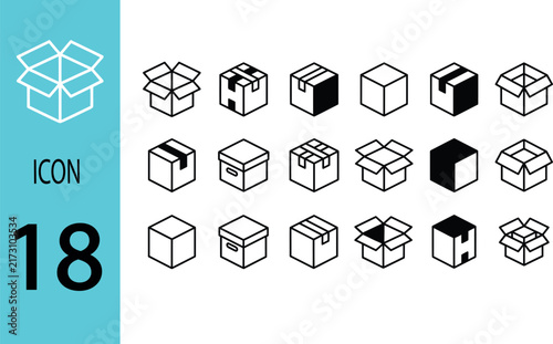 Box line icons Empty open shipping box or unboxing line art Carton boxes icon set Stock vector Vector illustration.Unboxing Line Art Illustrations Vectors