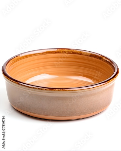 Unbranded ceramic baking dish with smooth glaze, kitchenware isolated on white background