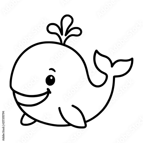 Easy Happy Whale Coloring Page