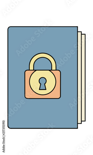 Simple line drawing of a personal journal with a stylized lock icon, isolated on white, flat design concept