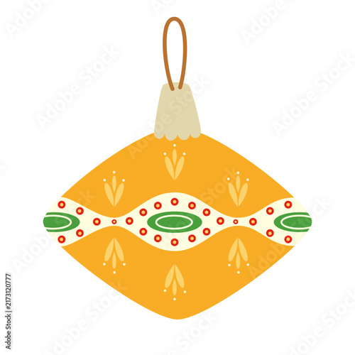 Vector illustration of a vintage Christmas tree ornament on a white background. Flat style.