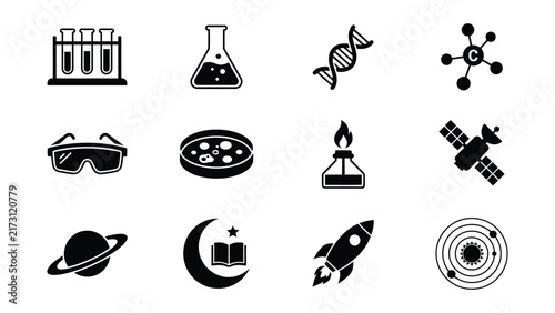 Foto Set of science and technology icons with transparent background for various uses
