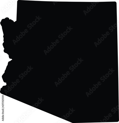 Arizona state map silhouette, black vector border of Arizona, US geography