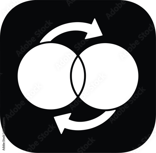 Minimalist intersection icon, overlapping circles vector, sync process symbol