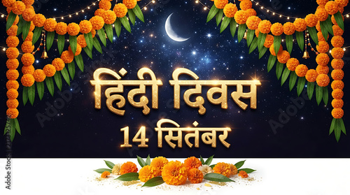 Dark blue starry night sky background, festive golden Hindi text 