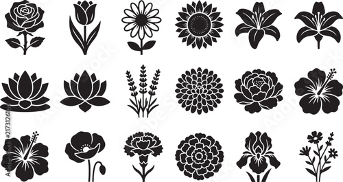 Botanical Flowers Blossom Garden Flora Vector Icon Set